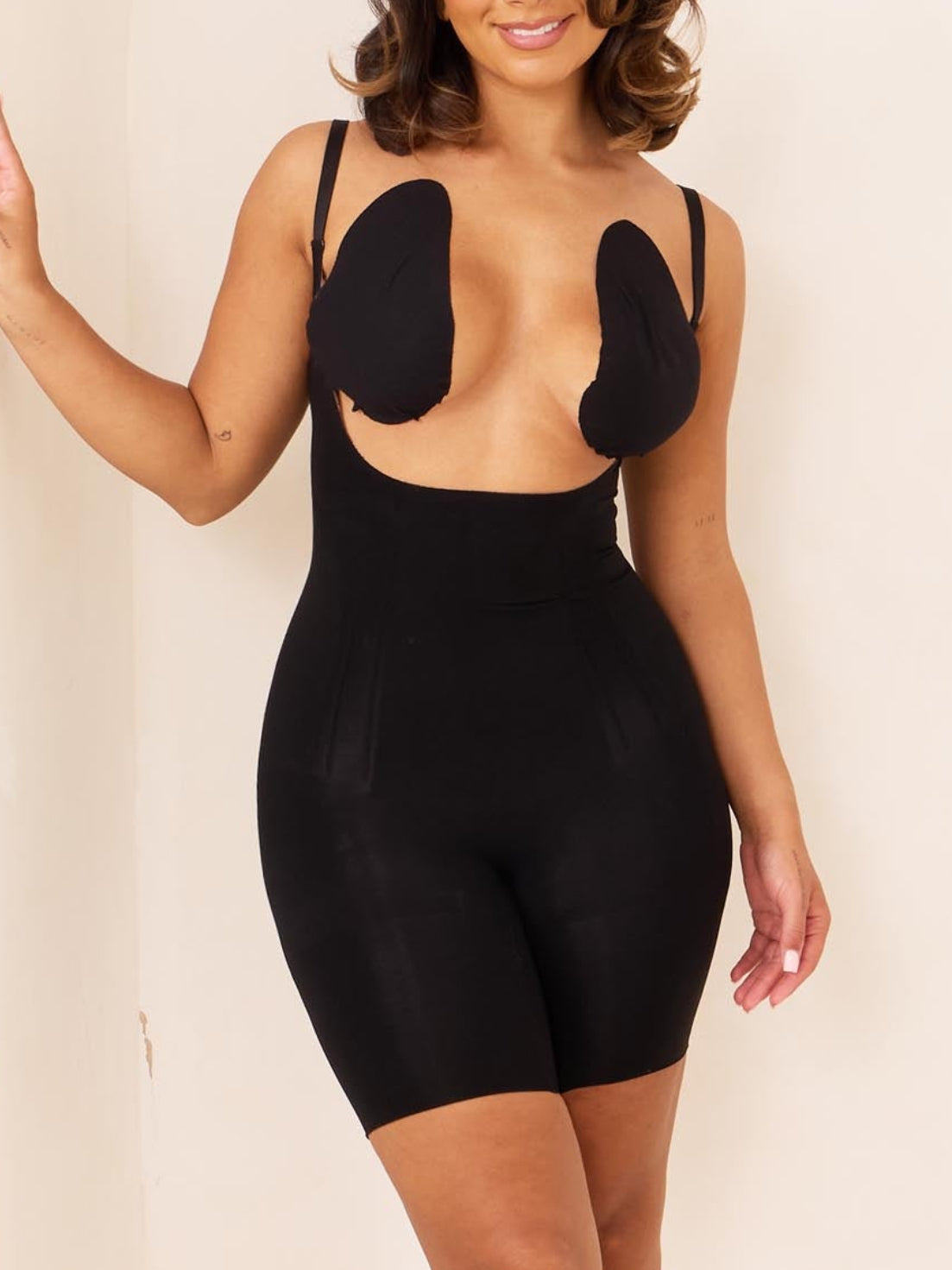 360Sculpt™- Open bust Bodysuit-BLACK